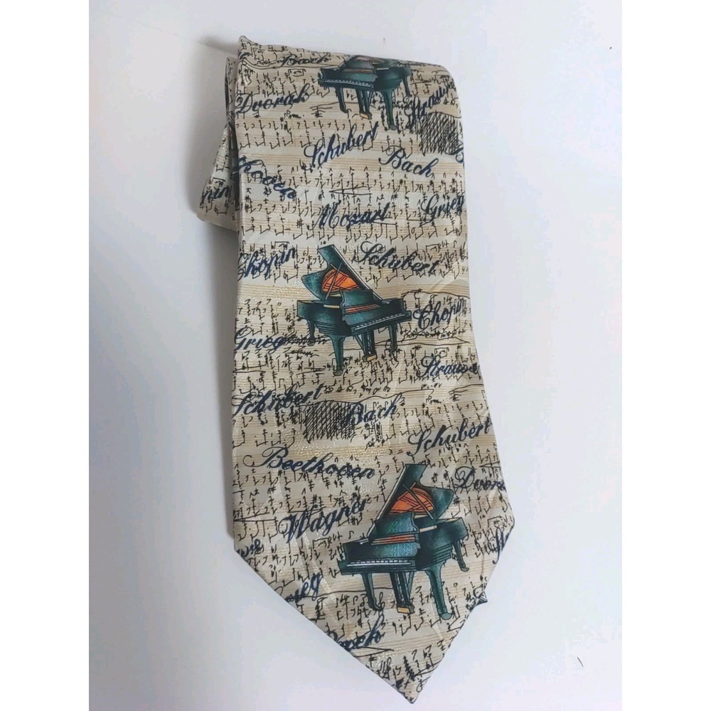 Museum Artifacts By SNI Beige Multicolor Piano Music Theme 58" Silk Tie